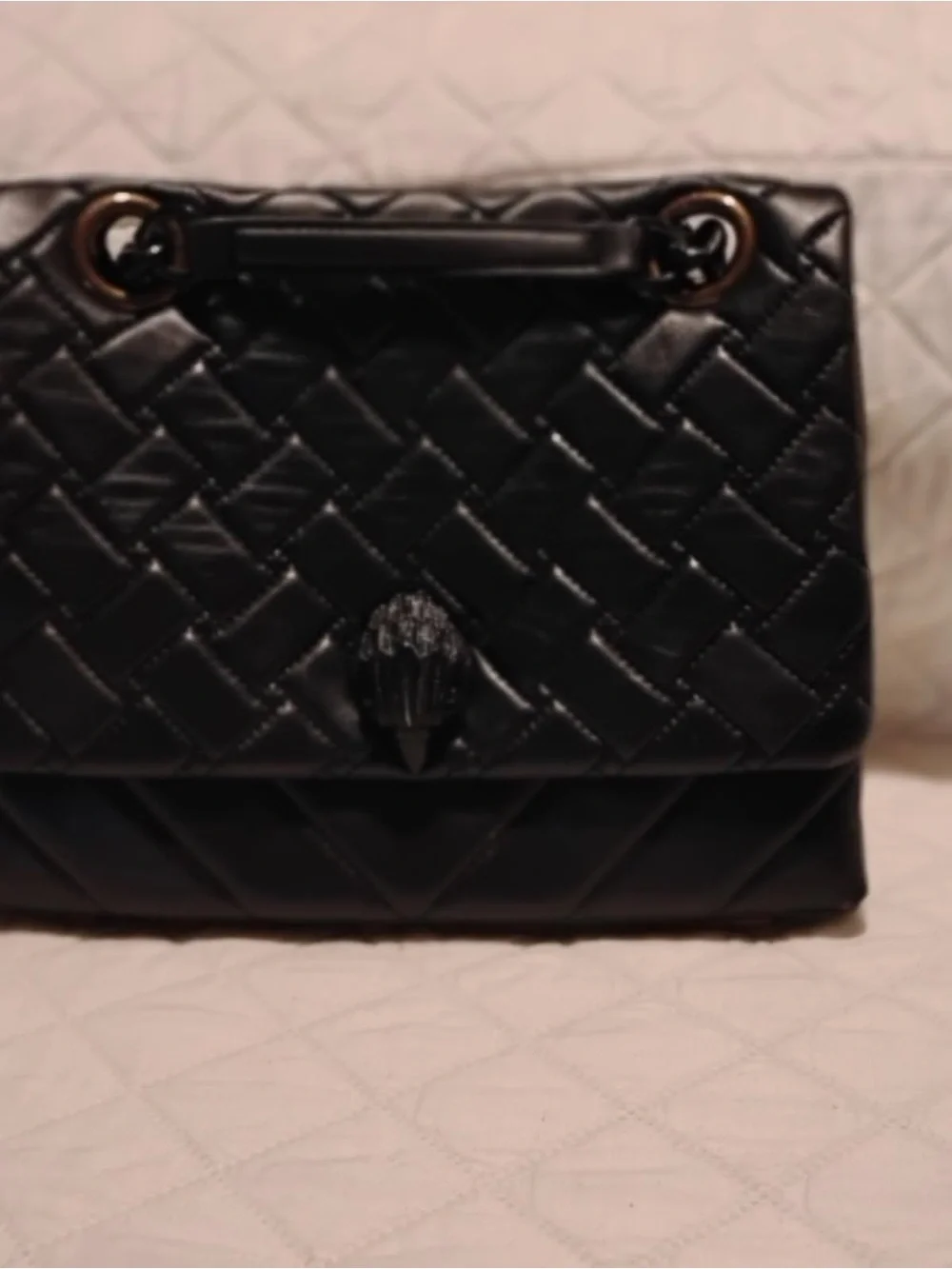 Kurt Geiger Black Quilted Crossbody with Gold Lettering and Chain - Picture 4 of 4